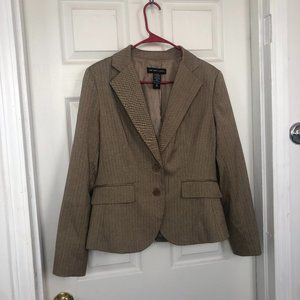 Women's tan and gold pinstriped dress blazer